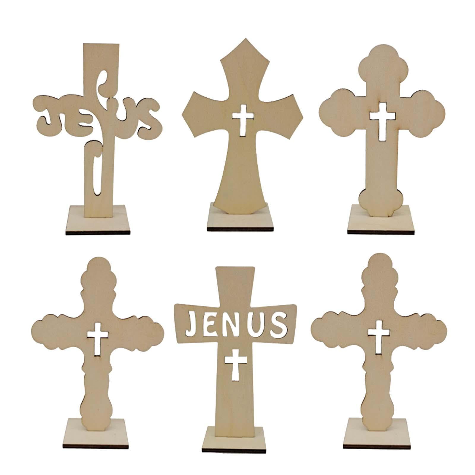 Magideal - 6 Piezas Cruz De Madera De Pie Decoración De Bautismo Adorno De Cruz De Pie Gabinete Para El Hogar Cruz De Madera Católica Para Comedor Proyectos De I