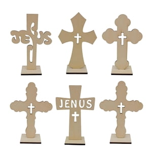 Magideal - 6 Piezas Cruz De Madera De Pie Decoración De Bautismo Adorno De Cruz De Pie Gabinete Para El Hogar Cruz De Madera Católica Para Comedor Proyectos De I