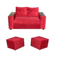 Almore - Sofa Wilson 2C + 2 Pouf Rojo