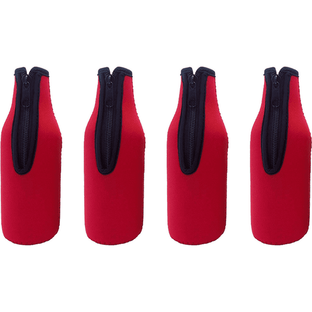 Funda aislante para botellas de cerveza con cremallera. Mantiene la cerveza fría y las manos calientes. Fondo cerrado.