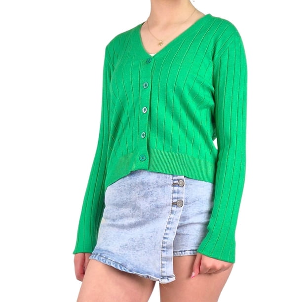 Sweater Mujer Cardigan Botones Otoño Cuello V Diseño 6009