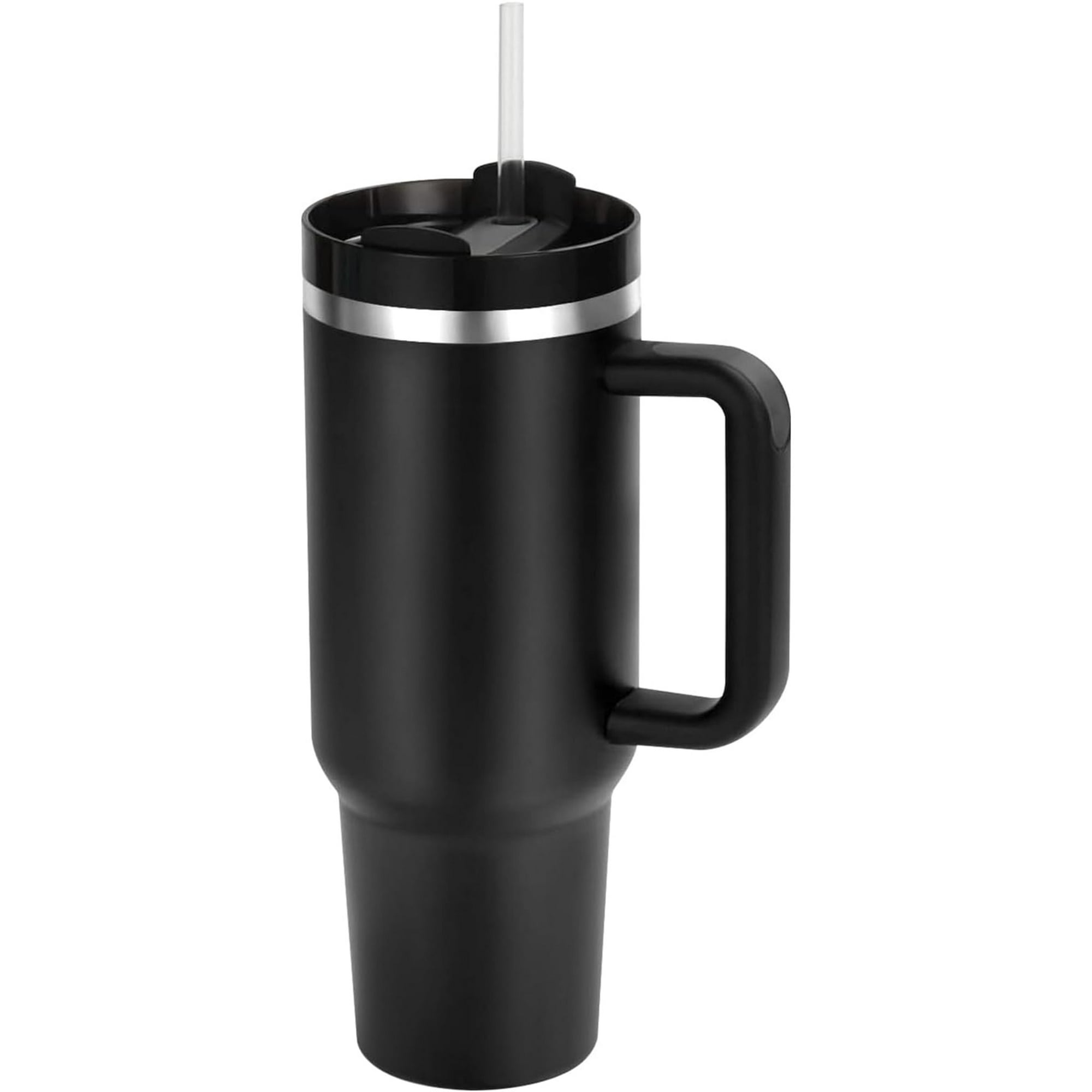 Veatool - Vaso Térmico 1,4lts Con Asa, Termo Al Vacío De Acero Inoxidable Con Pajita, Para Mantener Agua, Té, Vino, Café Frío Y Caliente (negro)