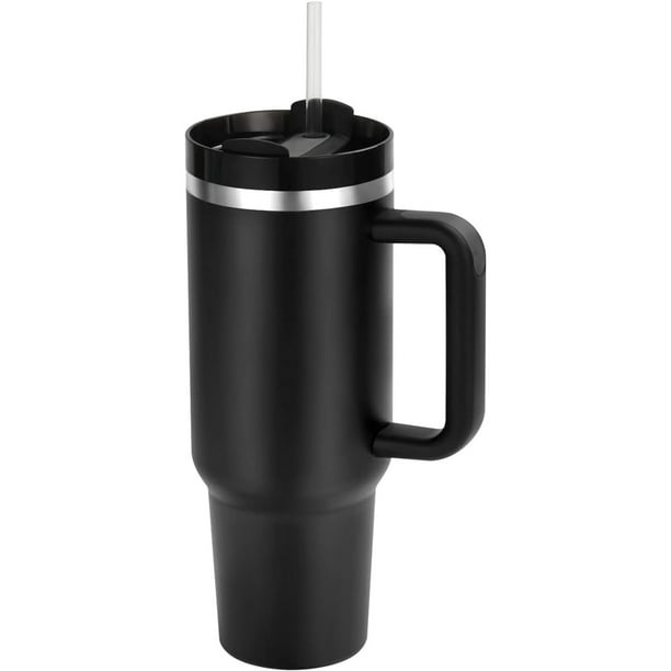 Vaso Térmico 1,4lts Con Asa, Termo Al Vacío De Acero Inoxidable Con Pajita, Para Mantener Agua, Té, Vino, Café Frío Y Caliente (negro)