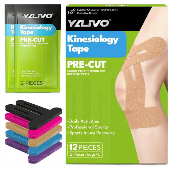 Cinta de Kinesiología Yalivo para Rodilla Pre-cortada 12 piezas Nude