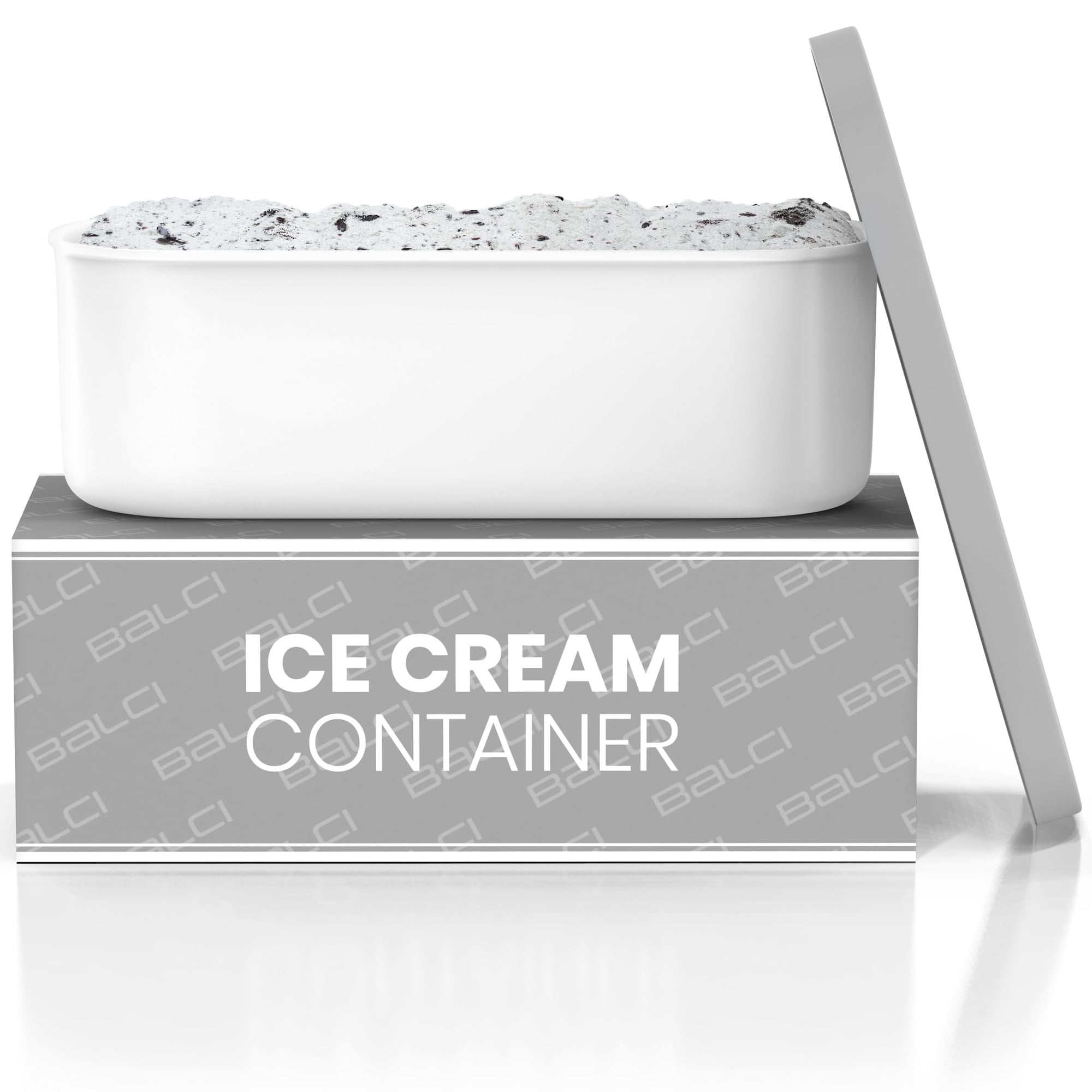 Recipiente Para Helado Balci De 2 Litros Con Tapas De Silicona Y Cuchara, Color Gris
