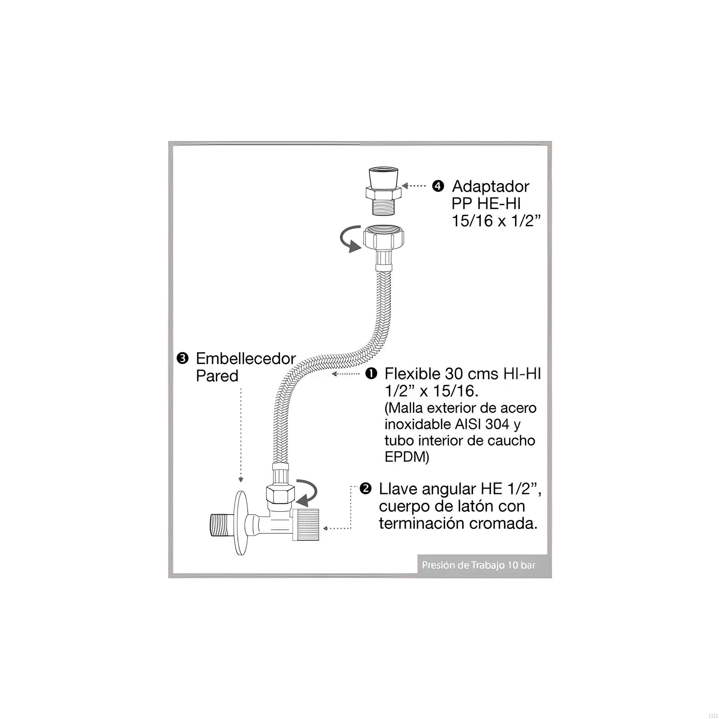 thumbnail image 2 of Kit Llave Angular + Flexible de 30cms HI-HI 1/2" x 15/16" - Hoffens, 2 of 2