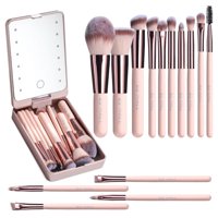 Set De Brochas De Maquillaje Bs-Mall Travel Con Espejo Led, 14 Unidades Apink