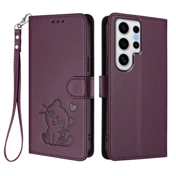 Funda de Gato tipo Libro para Samsung Galaxy S24 Ultra, Morado Oscuro
