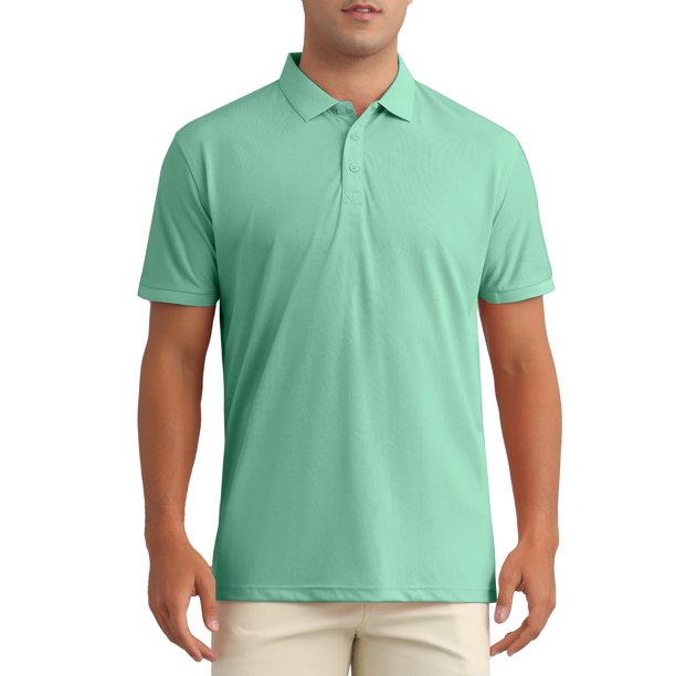 INSPIRA CHIC Camisas Polo para Hombre de Manga Corta Ligera Ajuste Regular Casual de Negocios Trabajo Sólido Camisa de Golf XL Verde