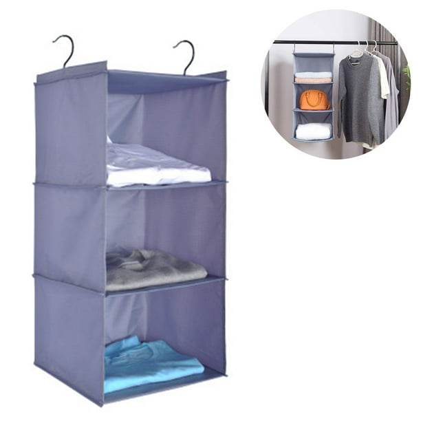 Organizador de armario con 3 compartimentos, armario colgante de tela con estructura de hierro, estante colgante plegable, sistema de almacenamiento para ropa