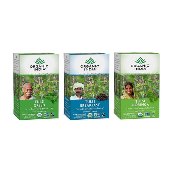 Tea Organic India Tulsi Herbal Energizante, paquete de 3, 18 bolsas
