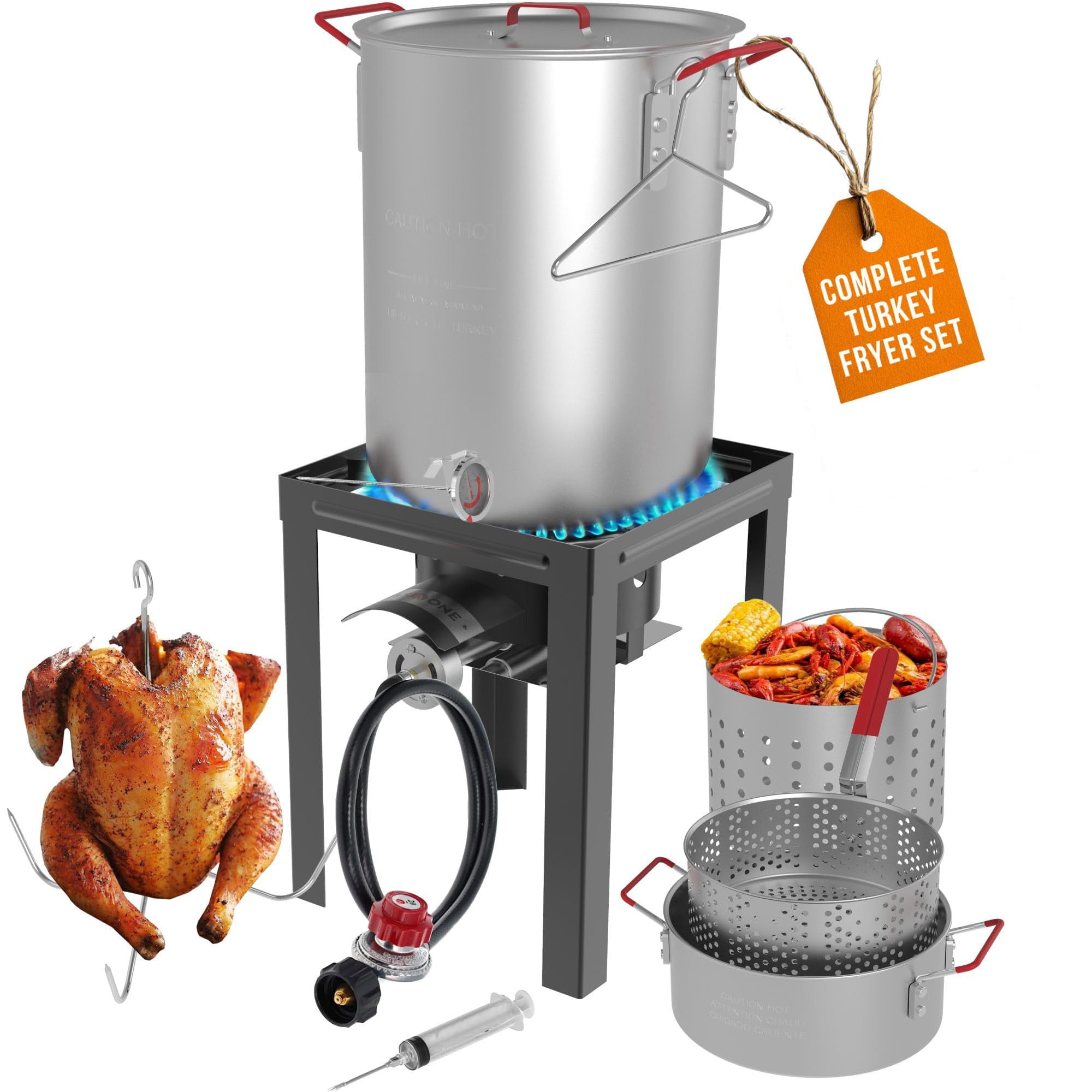 Gas One: Juego De Freidora Para Pavo De 30 Qt Y Freidora Para Pescado De 10 Qt