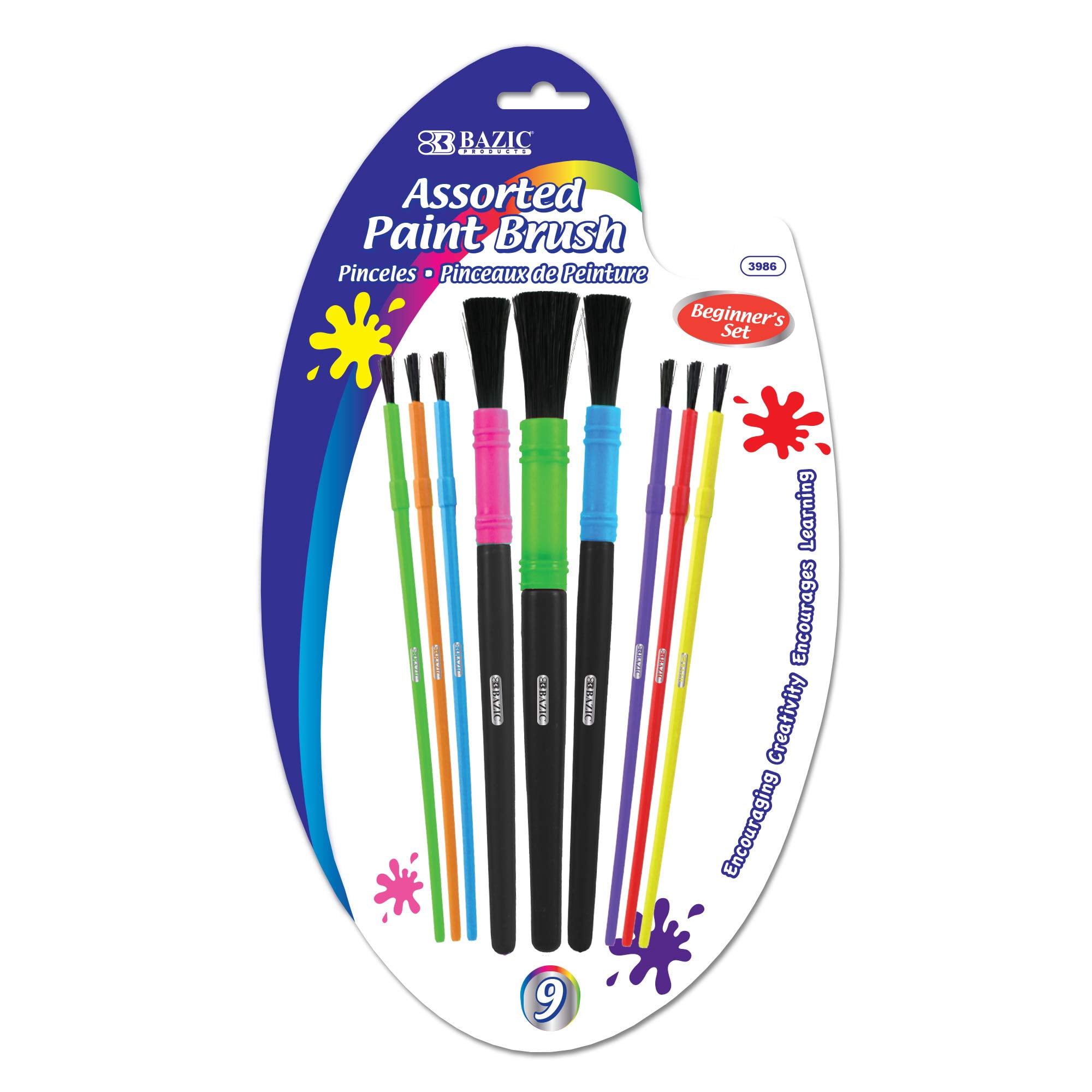 Bazic Products - Juego De Pinceles Bazic Con Cerdas Redondas De Nailon Para Niños (paquete De 9)