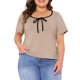 thumbnail image 1 of Agnes Orinda Tops para Mujer de Talla Grande con Ribete en Contraste y Nudo de Corbata Cuello Cuadrado Camisetas de Manga Corta Blusas Casual 4X Camel, 1 of 6