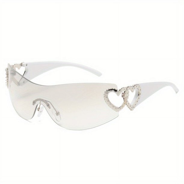 one-piece Gradient Lens Y2K Sunglasses for Women and Men - Heart Design, Hollow Temple, UV400 Protection