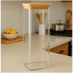 Disparo - Frasco Hermetico Cuadrado 2400Ml Vidrio 25Cm Con Tapa Bambú