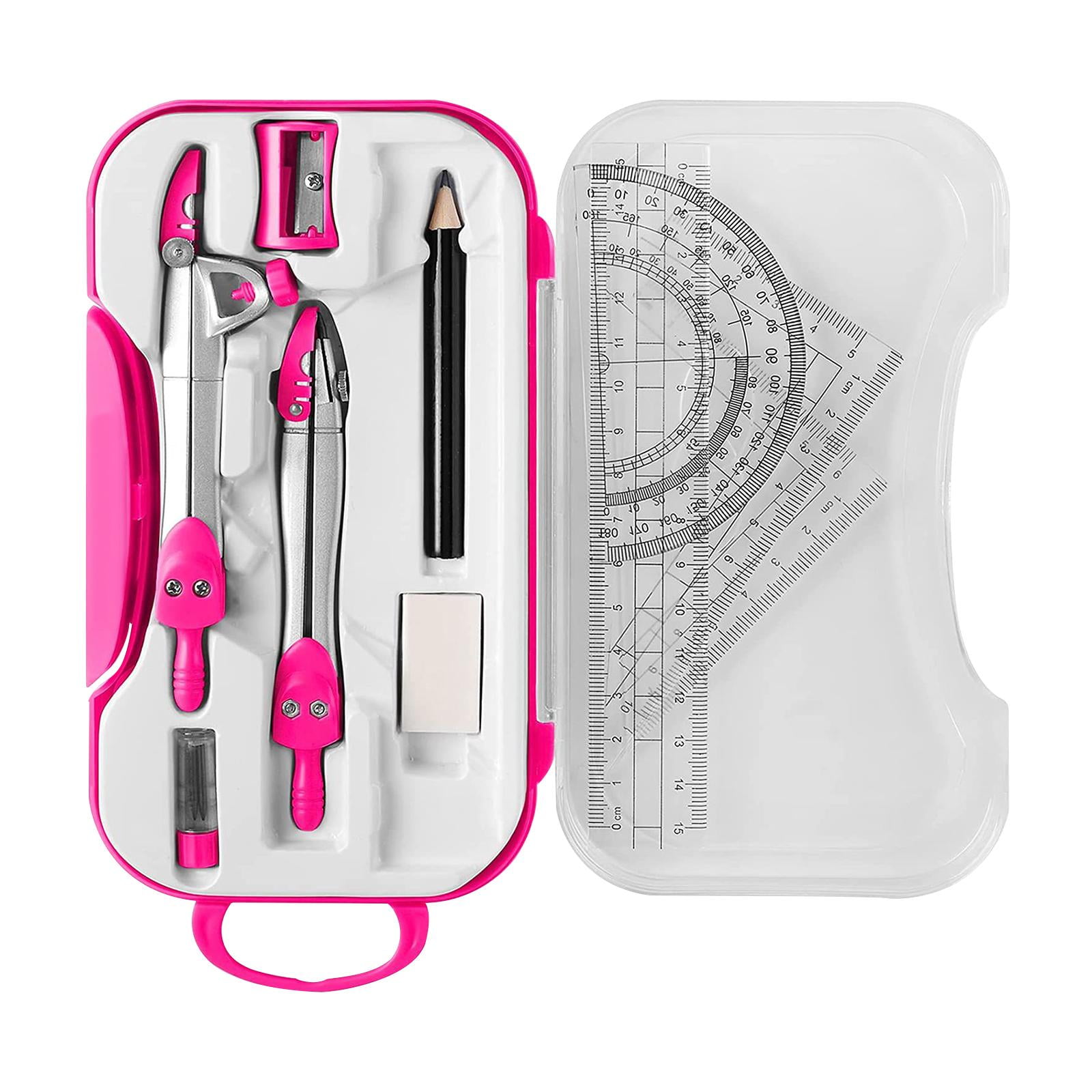 Magideal - Kit De Geometría Matemática, Juego De Brújula, Transportador, Regla Triangular, Papelería, Escolaridad Con Estuche De Almacenamiento Para Dibujo, , Rosado