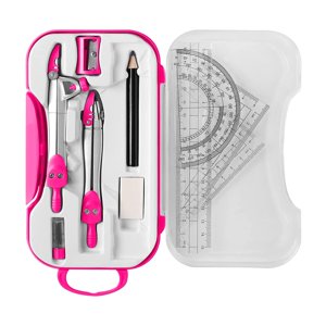 Magideal - Kit De Geometría Matemática, Juego De Brújula, Transportador, Regla Triangular, Papelería, Escolaridad Con Estuche De Almacenamiento Para Dibujo, , Rosado