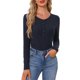 thumbnail image 1 of INSPIRE CHIC Camiseta de Pijama de Manga Larga para Mujer Henley, Camiseta de Descanso de Tela Suave y Elástica con Tapeta de Botones a Presión y Cuello Redondo, L Azul, 1 of 6