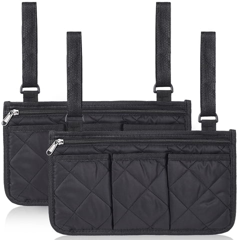 Xusx111 - Accesorios De Reposabrazos De Silla De Ruedas De 2 Piezas, Bolsas Laterales Para Colgar En El Lado Con Bolsas De Caminante De Línea Brillante Impermeables Negro De Almacenamiento Padres Rega