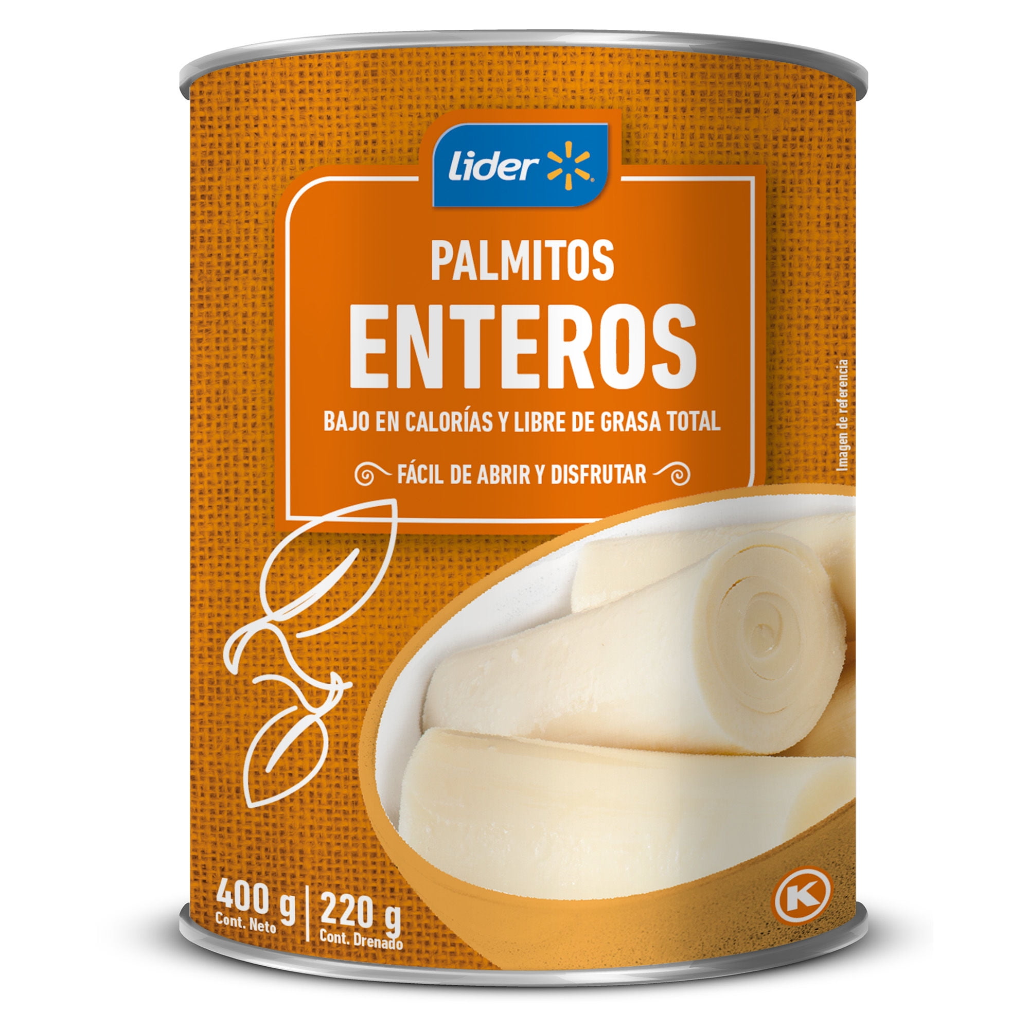 Palmitos Enteros Drenado 220 g - Neto 400 g Lider
