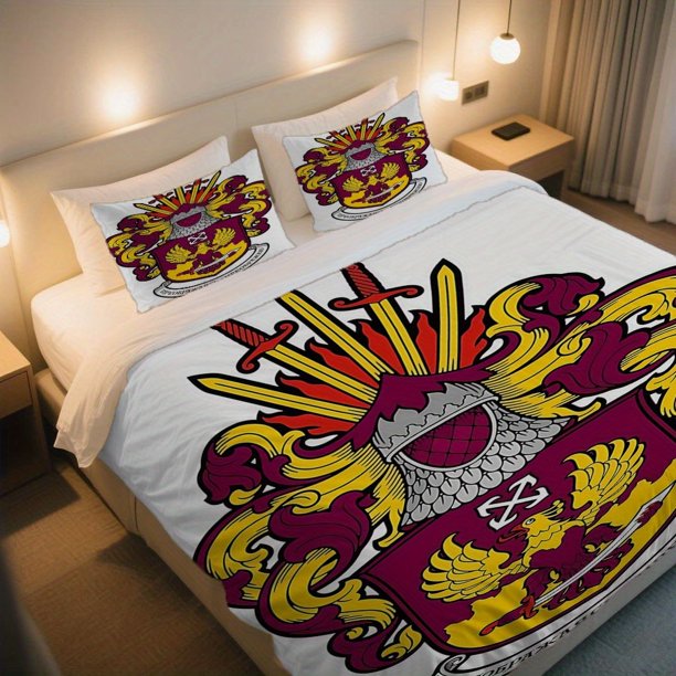 Duvet Cover Set Featuring an Ornate DoubleHeaded Eagle Coat of Arms Digital Printed Bedding Includes a Duvet Cover And Two Pillowcases