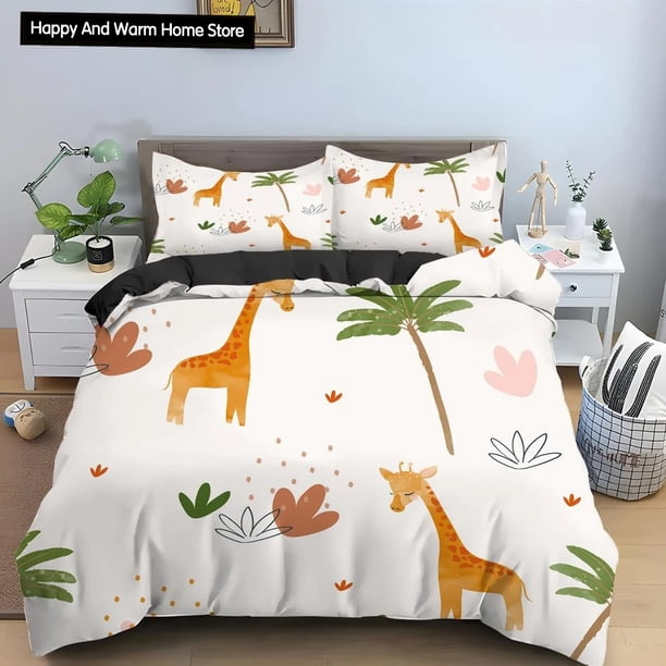x2399 Bed SheetsCartoon Giraffe Duvet Cover Boys Girls Boys Animal Bedding Set Wildlife Quilt Cover /Polyester Comforter Cover 3-Piece Bedding Set (1 Duvet Cover + 2 Pillow Shams) nj2399