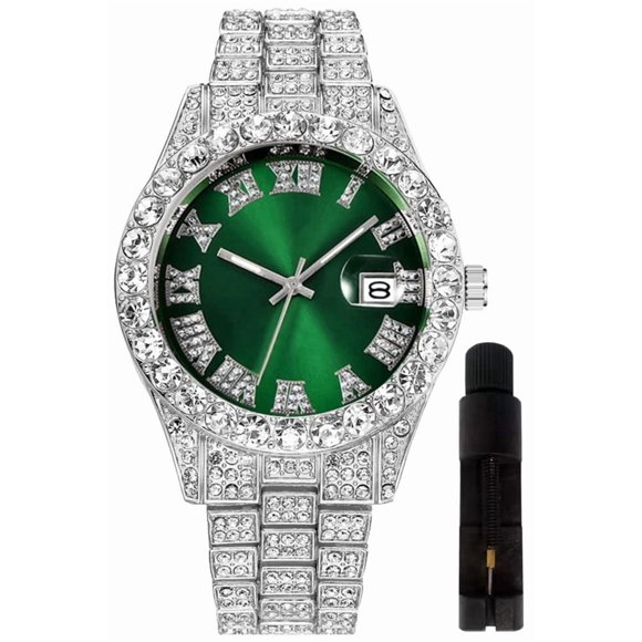 Reloj HUNRUY Hip Hop Iced-Out Bling Diamond Quartz 42 mm para hombre