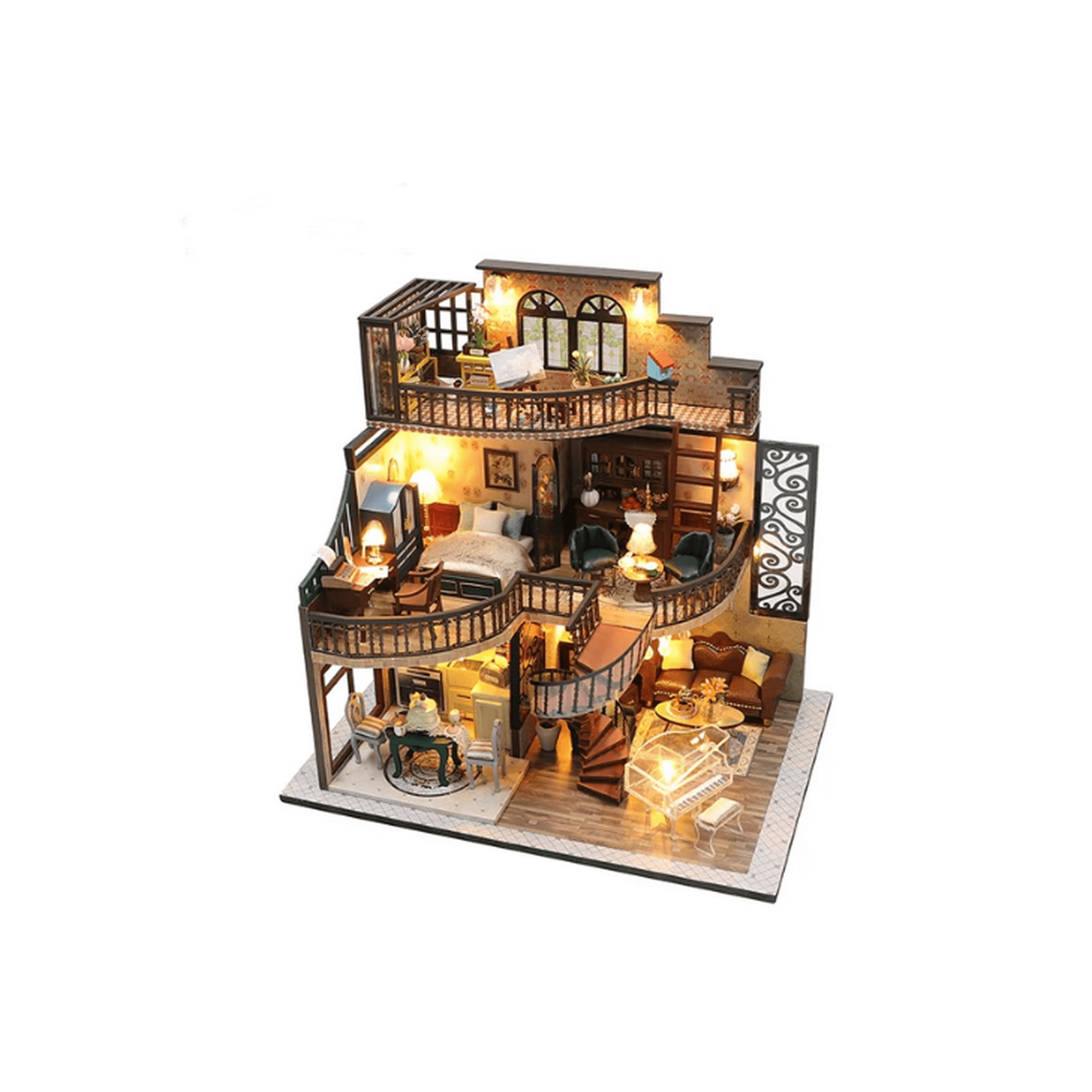 China - Casita Miniatura "dream Building Pavilion" – Kit Diy Con Luces Led Y Diseño De 3 Pisos M2132