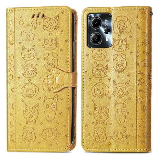 Funda Cartera FOXDOCK para MOTO G23 , Flip PU con Relieve de Gatos y Perros, Tarjetero y Soporte