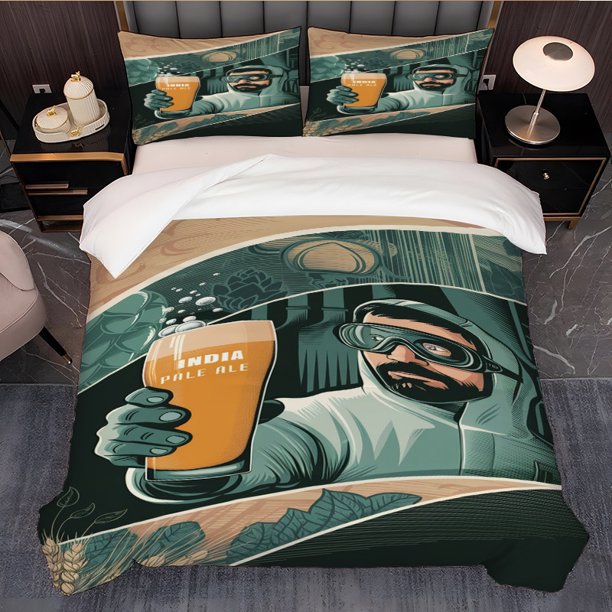 3pcs Protective Clothing Expert Appraisal IPA Beer and Brewing Ingredients Illustration Theme K-Pop Ins Style Pattern Print Exquisite Pattern Bedding Set