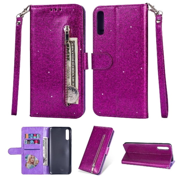 Funda para FOXDOCK Elegante funda Samsung Galaxy A70 Glitter con cremallera-Ideal para el uso diario