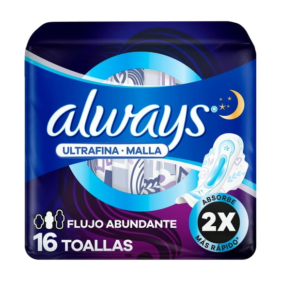 Toallas Higiénicas Nocturnas Ultrafina Flujo Abundante Con Alas, 16 Un