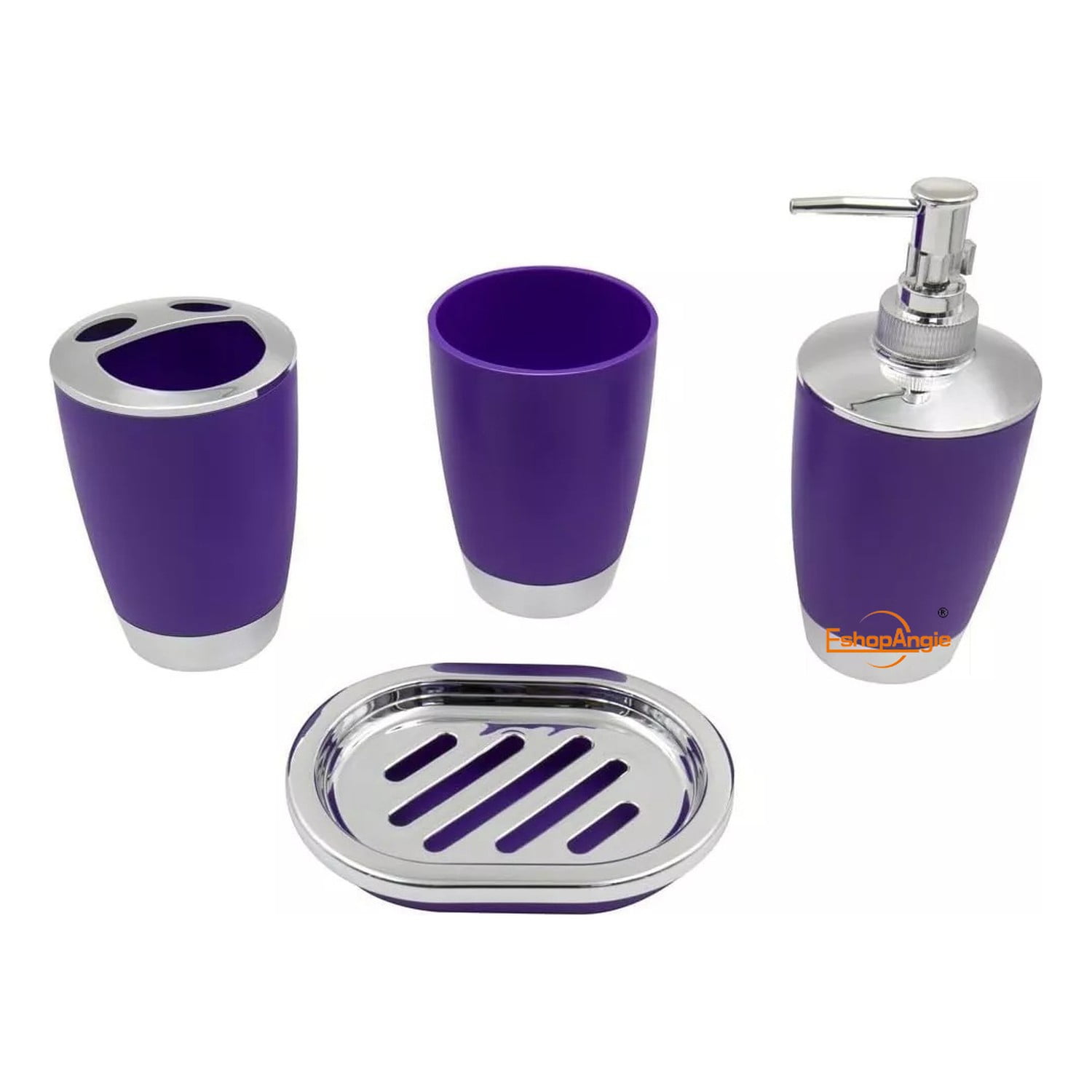 Genérico - Set Accesorios Baño 4 Piezas Vaso Jabón Morado