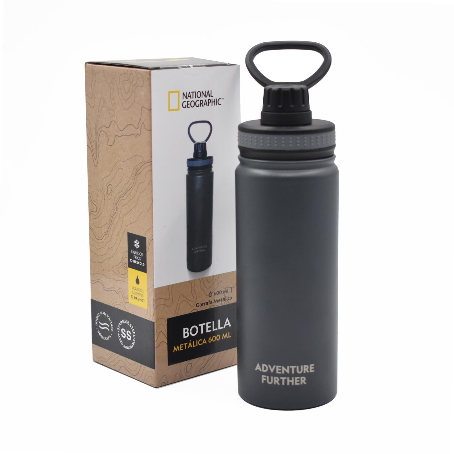 National Geographic - Botella Metálica Térmica Insulada 600ml Gris Nat Geo