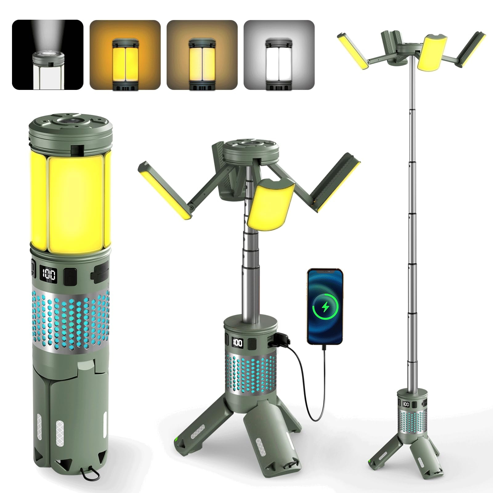 Farol De Camping Telescópico Tesmax Con Soporte De 1200 Mah Ipx5