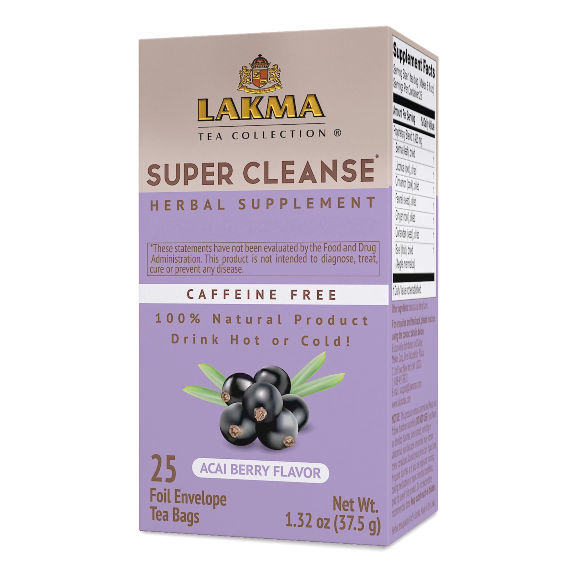 Té Hyleys Lakma Super Cleanse Con Sabor A Bayas De Acai, 25 Bolsas