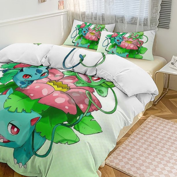 Bulb_asaur Print Bedding Set Pattern Duvet Cove Set 3 Pieces 1 Quilt Cover And 2 Pillowcases for Women Men Teens
