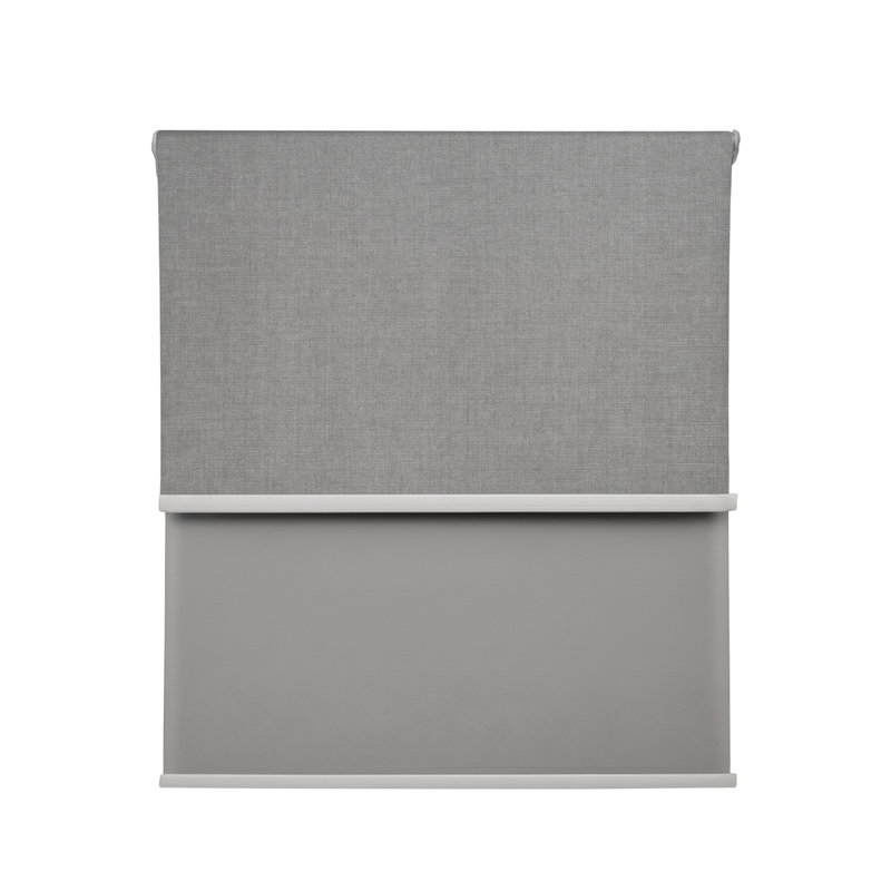 Cortina Roller Blackout Doble 2 Paño 80X200 Con Visillo Gris Claro Lino Sin Cenefa Guiza