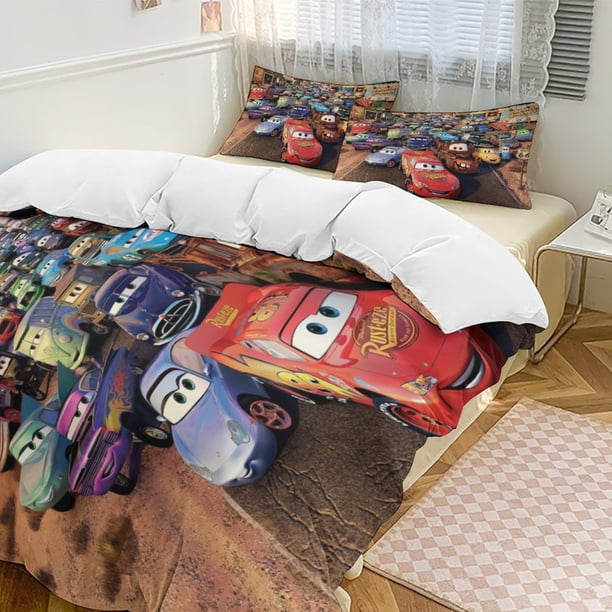 Cartoon Cars Lightning McQueen King Bedding Set - 3Piece Kids Bedding