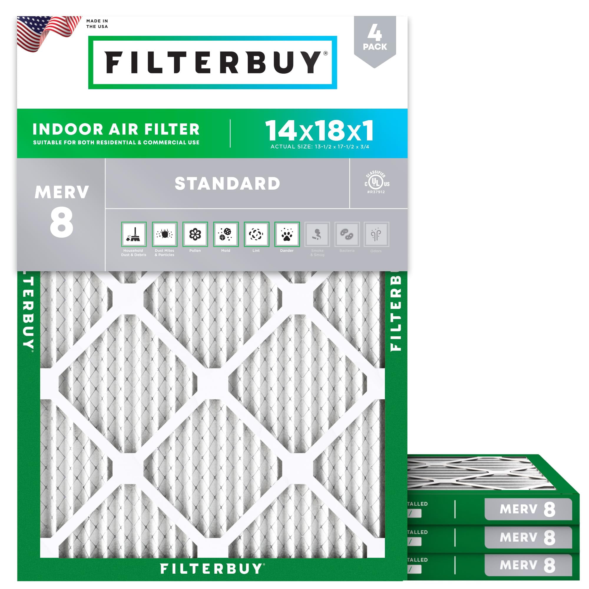 Filtro De Aire Filterbuy Merv 8 14 X 18 X 1 (paquete De 4) Dust Defense