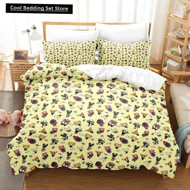 v2829 Bed Sheets Cartoons Aggretsuko Bedding Set Duvet Cover Bed Set Quilt Cover Pillowcase Comforter king Queen Size Boys Adult Bedding 3-Piece Bedding Set (1 Duvet Cover + 2 Pillow Shams) Bed Sheets