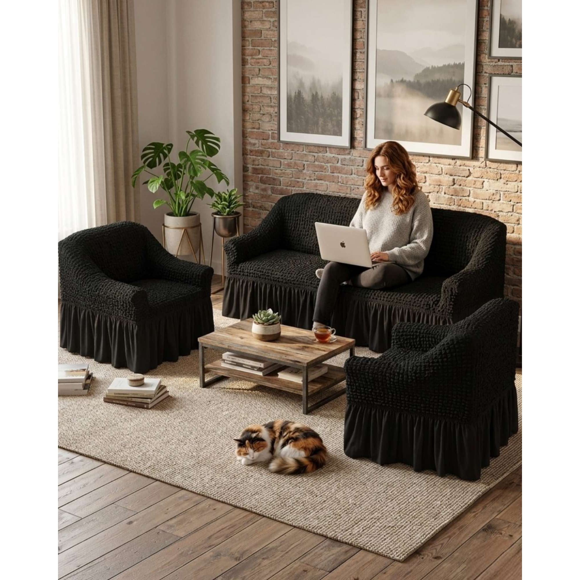 Mylhogar - Juego De Fundas De Sillón Turcas 3+1+1 Elásticas Ajustables