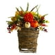 thumbnail image 1 of Cesta de flores para colgar en la pared, decoración para puerta de entrada, corona de cosecha otoñal, 35 x 35 cm, flores artificiales decorativas, temática de calabazas peonías de calabaza, 1 of 5