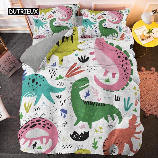 x1054 Bed Sheets Dinosaur Family Bedding Set For Kids Cartoon Printed Bed Cover Boys Duvet Cover Set Size Bedclothes 3-Piece Bedding Set (1 Duvet Cover + 2 Pillow Shams) nj1054