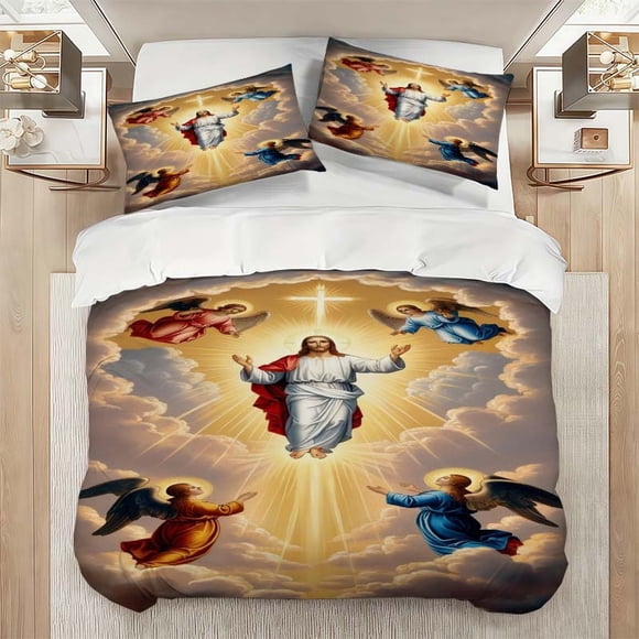 Ascended to Heaven Themed Bedding Set Including Duvet Cover And Pillowcases. Soft And Comfortable
