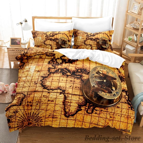 Retro Map Compass Bedding Set Bed Set Adult Kid Bedroom Duvetcover Sets comforter set