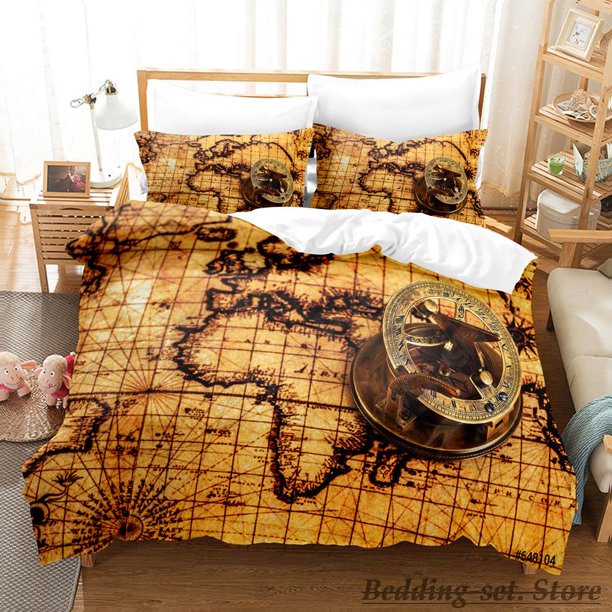 Retro Map Compass Bedding Set Bed Set Adult Kid Bedroom Duvetcover Sets comforter set