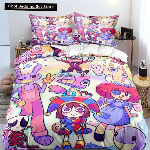v974 Bed Sheets THE AMAZING DIGITAL CIRCUS Cartoon Bedding Set Polyester Fashion Duvet Cover Twin Size Bedclothes with Pillowcases for Teens Bed 3-Piece Bedding Set (1 Duvet Cover + 2 Pillow Shams) Be