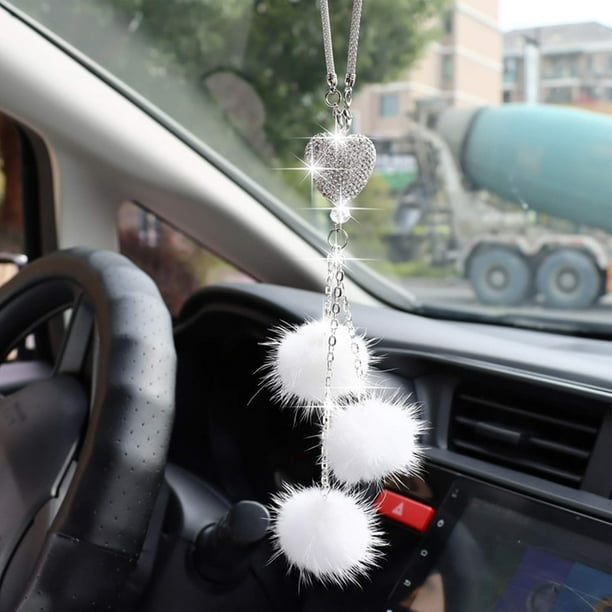 Accesorios brillantes para espejos retrovisores de coche para mujeres y hombres, con forma de corazón y peluche rosa, diamantes de imitación brillantes, accesorios de cristal para espejo retrovisor, a